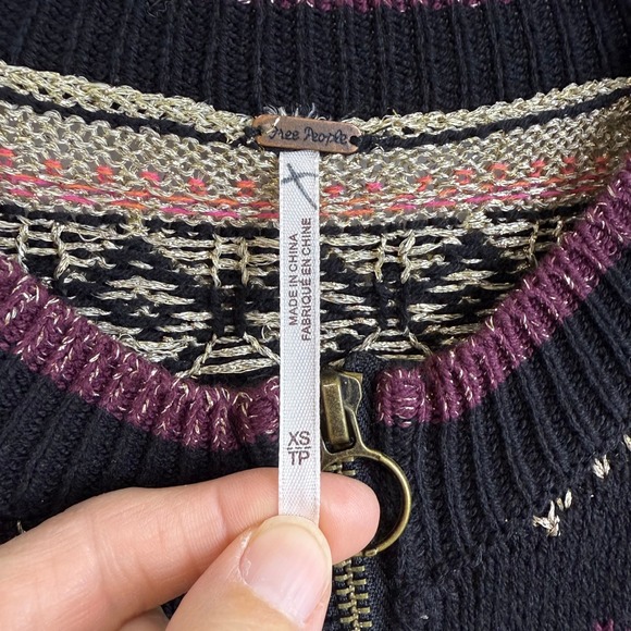 Free‎ People COZY COTTAGE BABYDOLL Knit Sweater Women XS Metallic - Picture 4 of 12